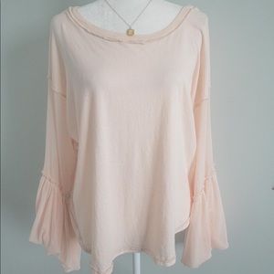 Light Pink Mesh Bell Sleeve Top